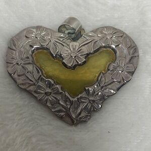VTG Jeep Collins Sterling Silver Brass Flower Heart Pendant Floral‎